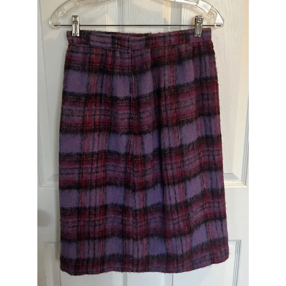 VTG 70s Albert Capraro Mohair Plaid Skirt Suit Crop Jacket Set NWOT XS 0 2